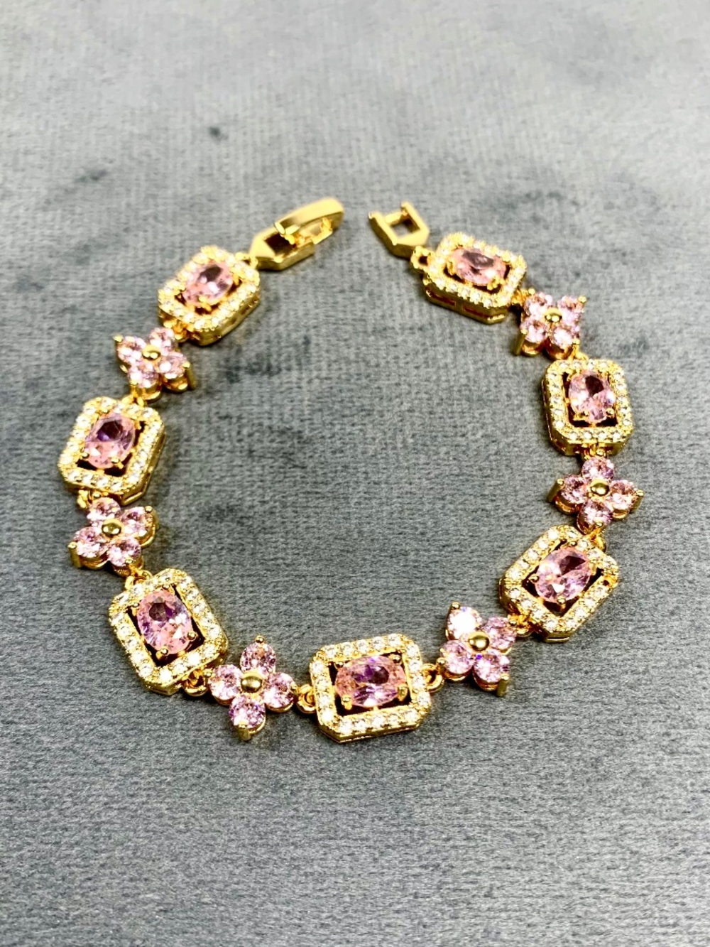 Gold-Plated Bracelet with Pink Crystal Accents